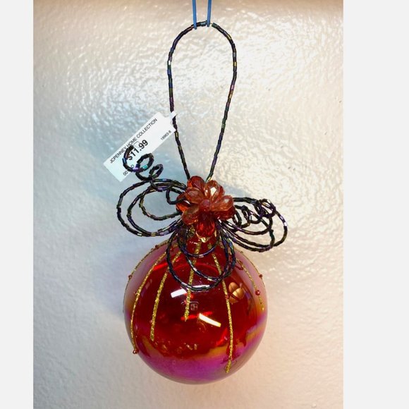 Vintage Christmas Glass Ornaments Red Teardrop Round W Beads Decor Set of 2 NWT - Picture 12 of 15